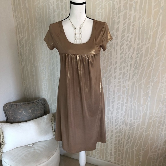 Sushiflower Gold Metallic Short Sleeve Slip Dress - Picture 2 of 14